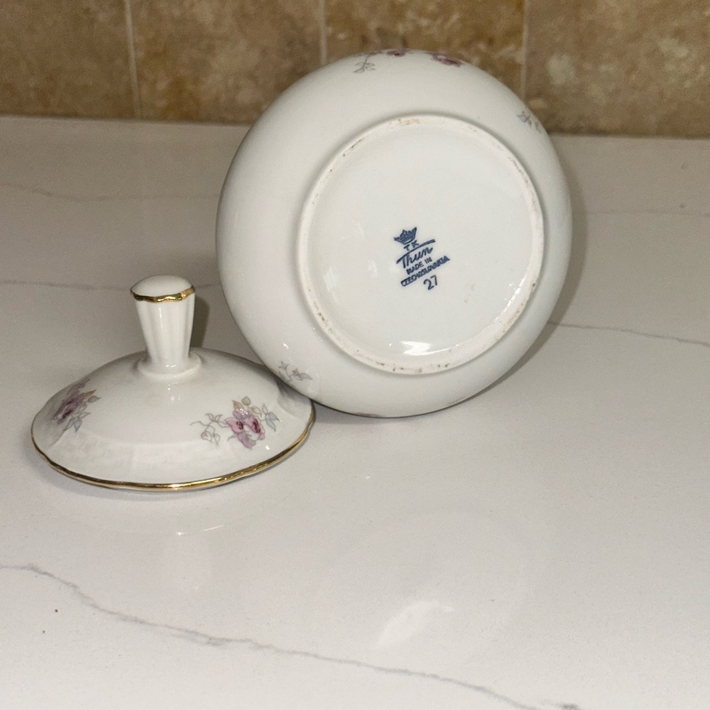 Floral White Porcelain Sugar Bowl with Lid